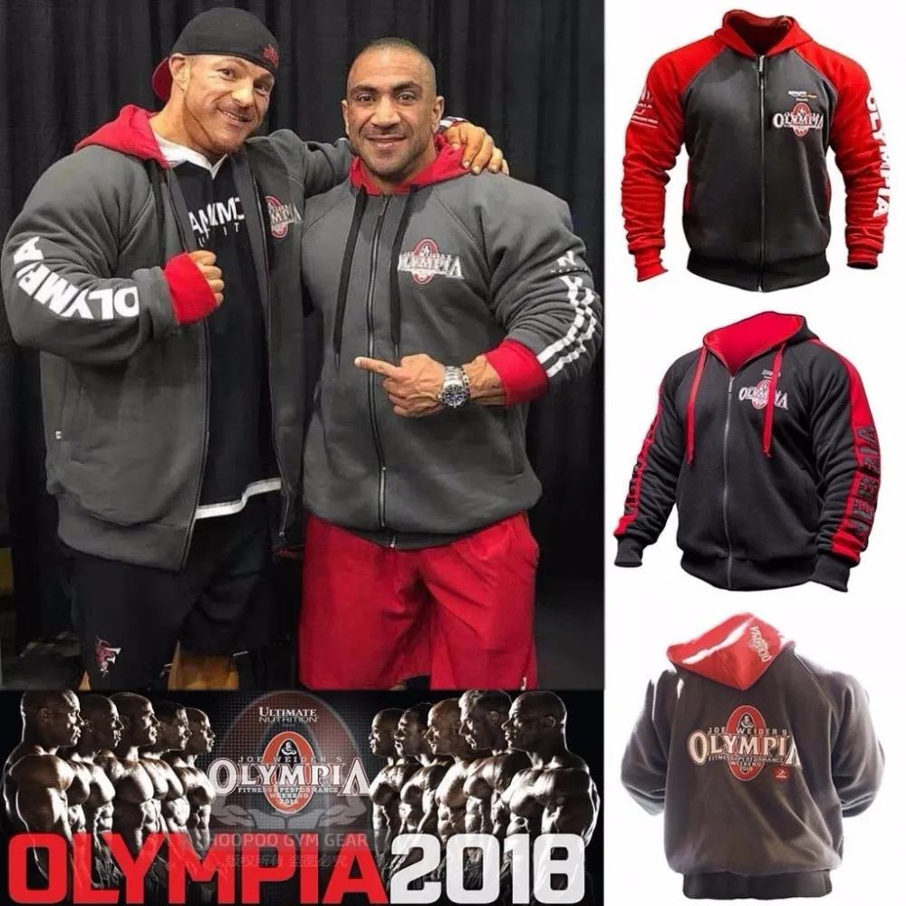 2018 OLYMPIA Mens zipper Hoodies Fashion Casual male gyms fitness Bodybuilding cotton Sweatshirt sportswear Brand top coat