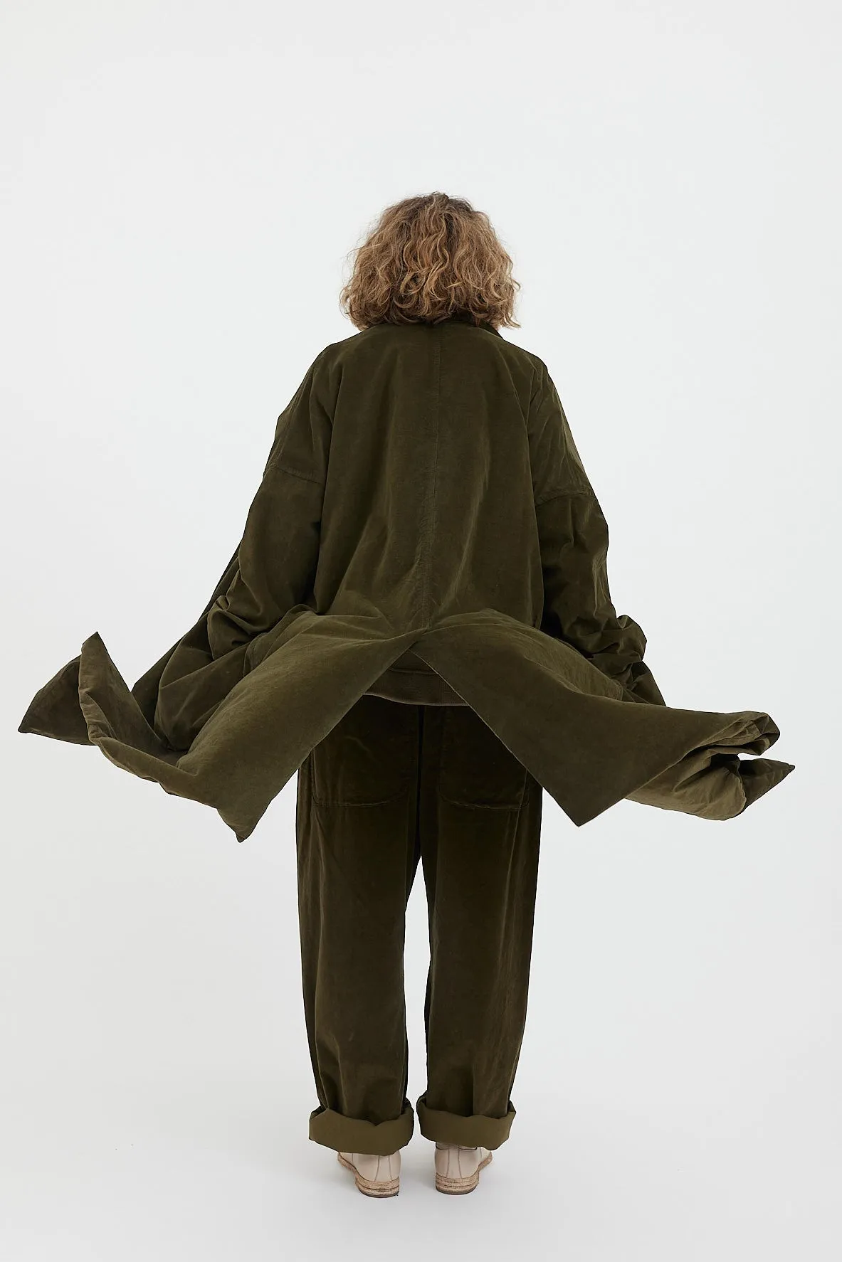 Album Di Famiglia - Velvet Loose Coat - Olive