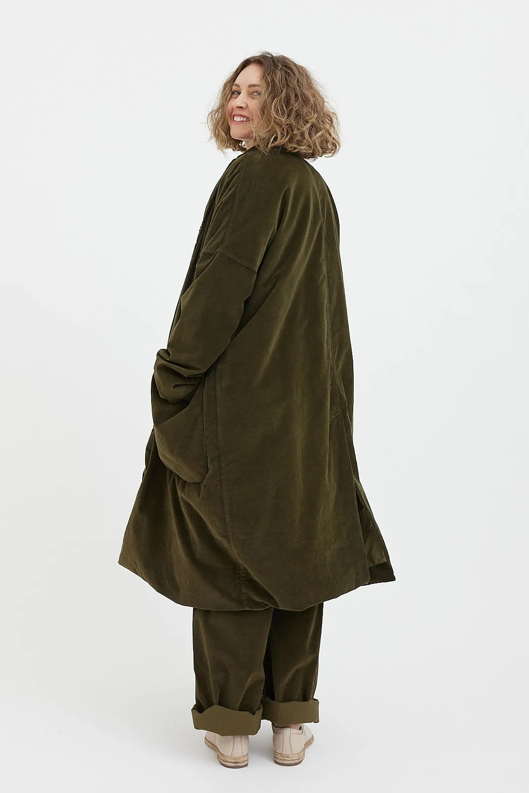 Album Di Famiglia - Velvet Loose Coat - Olive