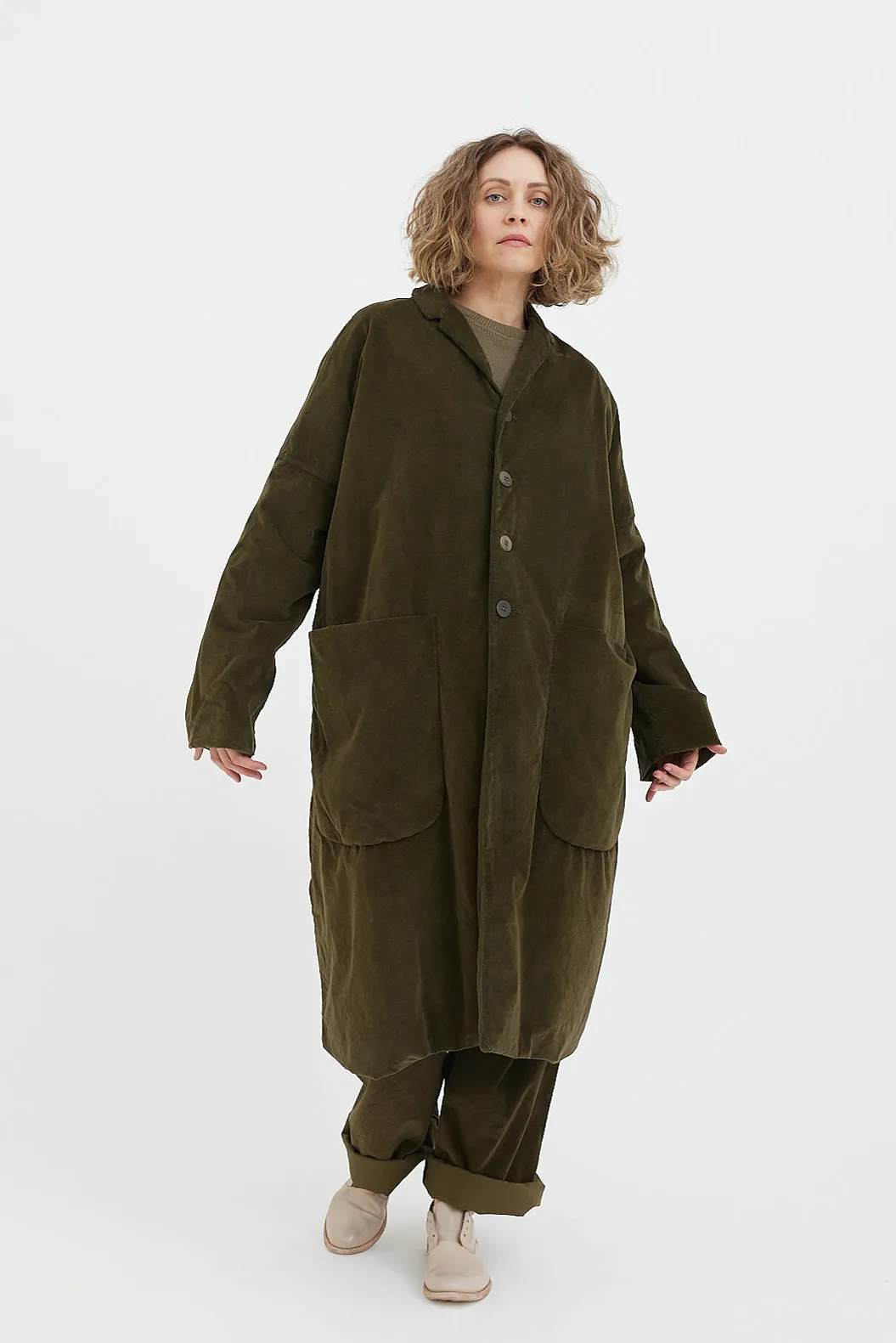 Album Di Famiglia - Velvet Loose Coat - Olive