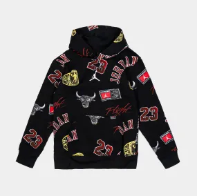 All Over Print Fleece Pullover Grade School Hoodie (Black/Red)