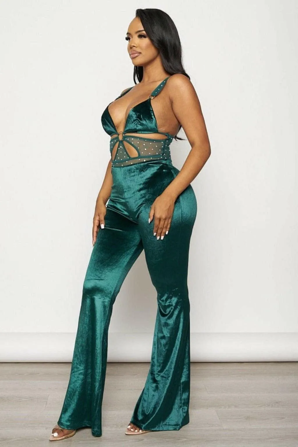 Band Waist Poplin Velvet Jumpsuits