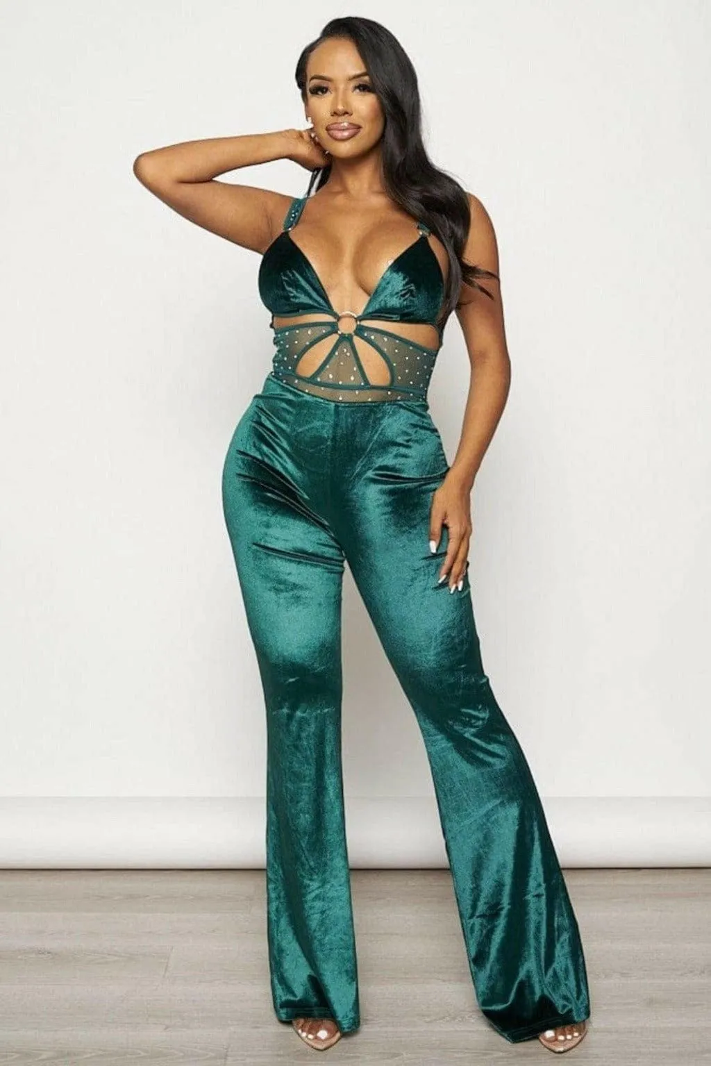 Band Waist Poplin Velvet Jumpsuits