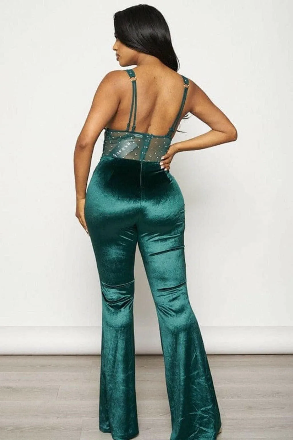 Band Waist Poplin Velvet Jumpsuits