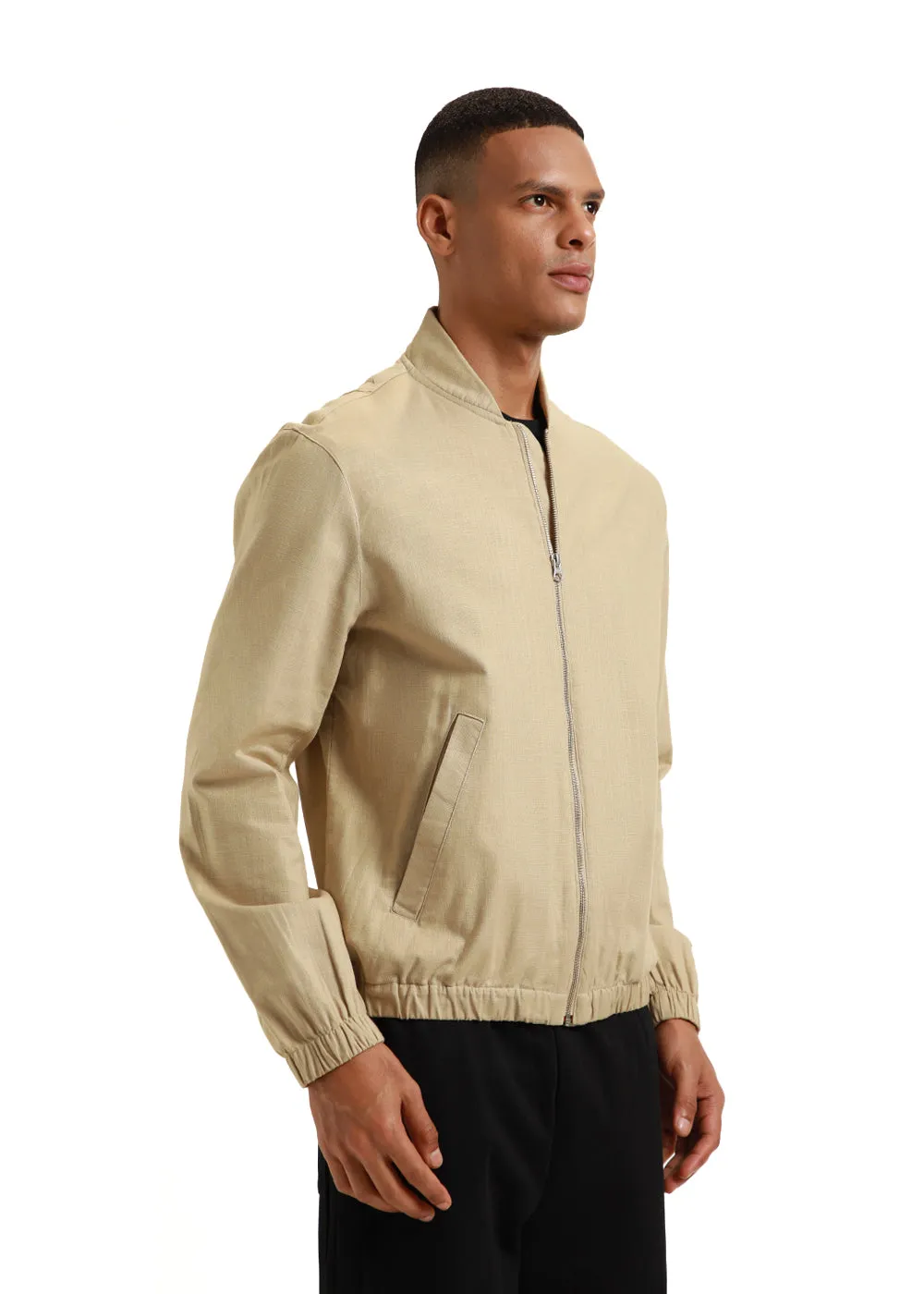 Beige Bomber Linen Jacket