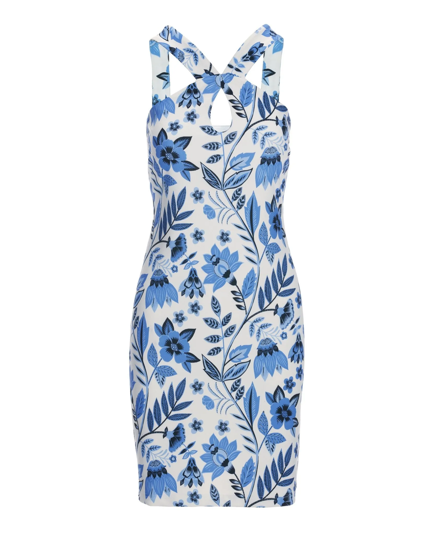 Beyond Travel Print Keyhole Dress Blue Multi