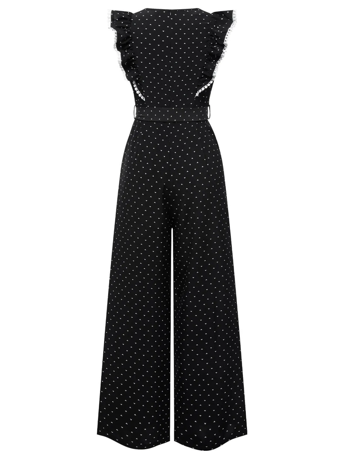 Black 1950s Polka Dots Ruffle Sleeveless Jumpsuit