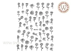 Black Drawing Rose Adhesive Nail Art Sticker - 1 pc (Me003B)