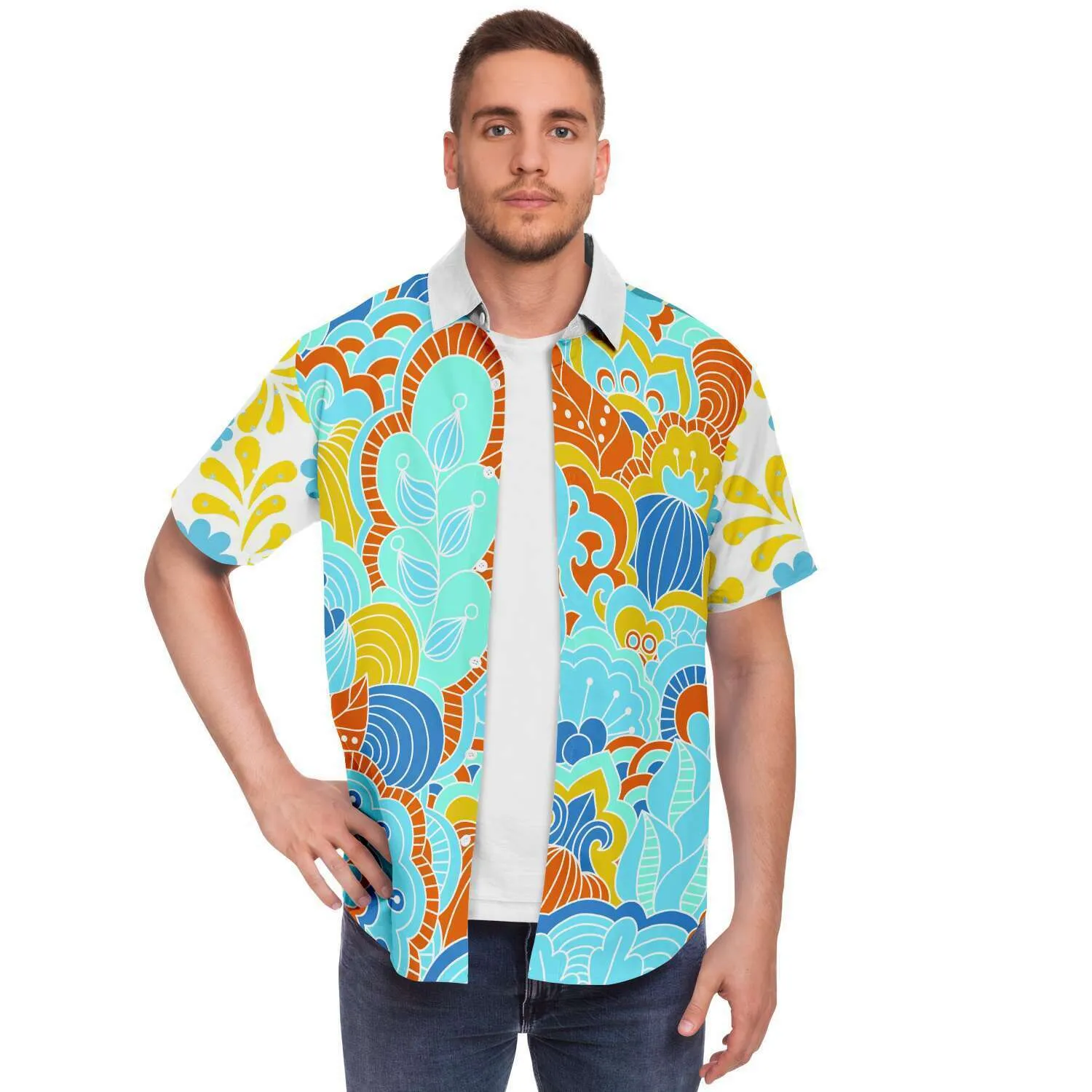 Blue Bullwinkle Short Sleeve Button Down Shirt