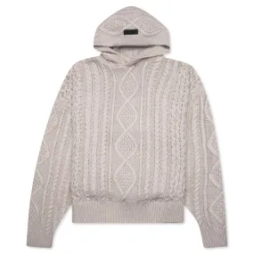 Cable Knit Hoodie - Silver Cloud