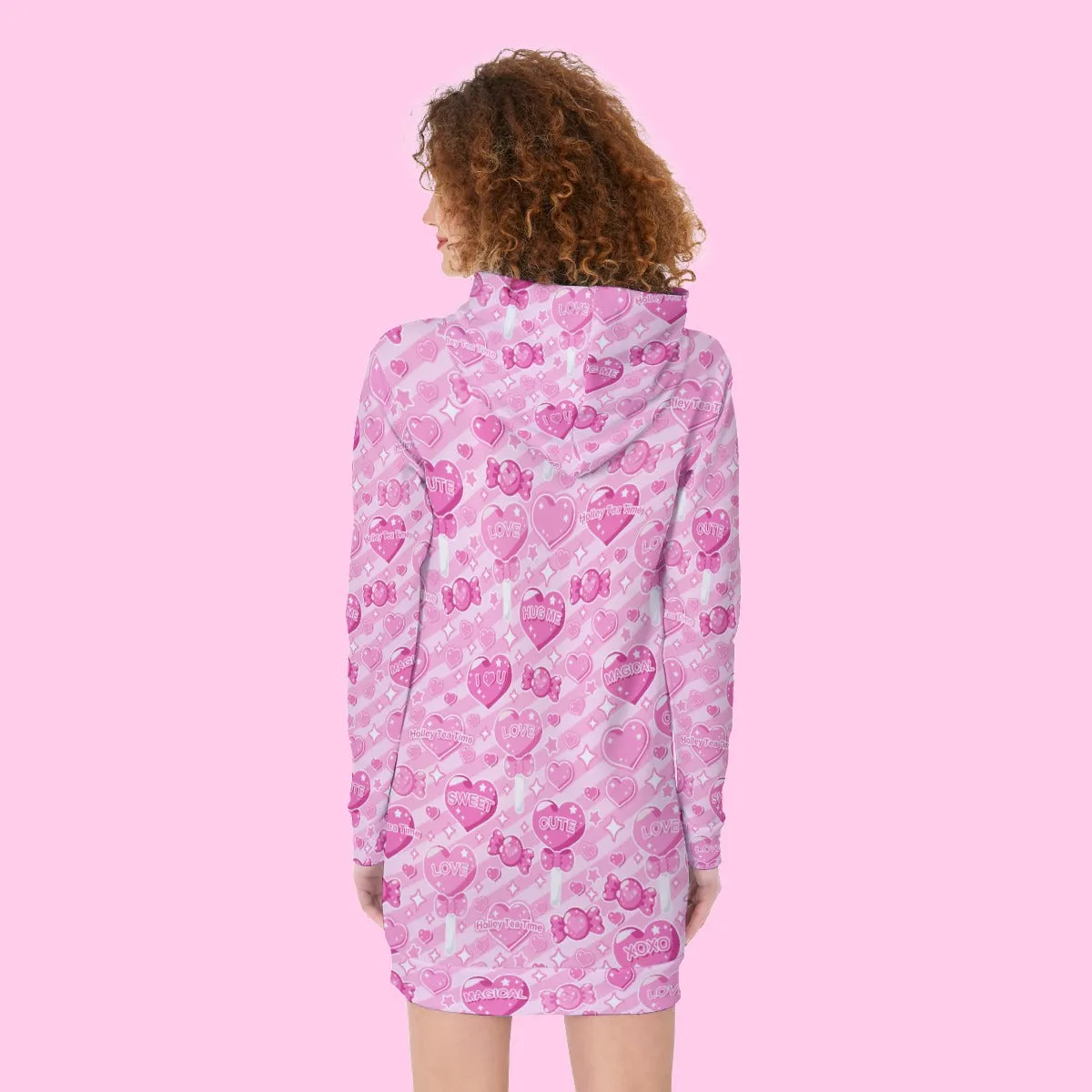 Candy Love Hearts (Pink Cutie) Women's Long Hoodie