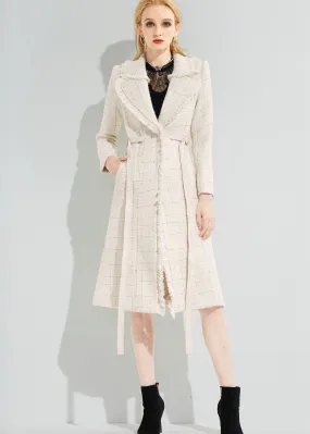 Carmen Tassel Hem Belted Wool Blend Tweed Coat