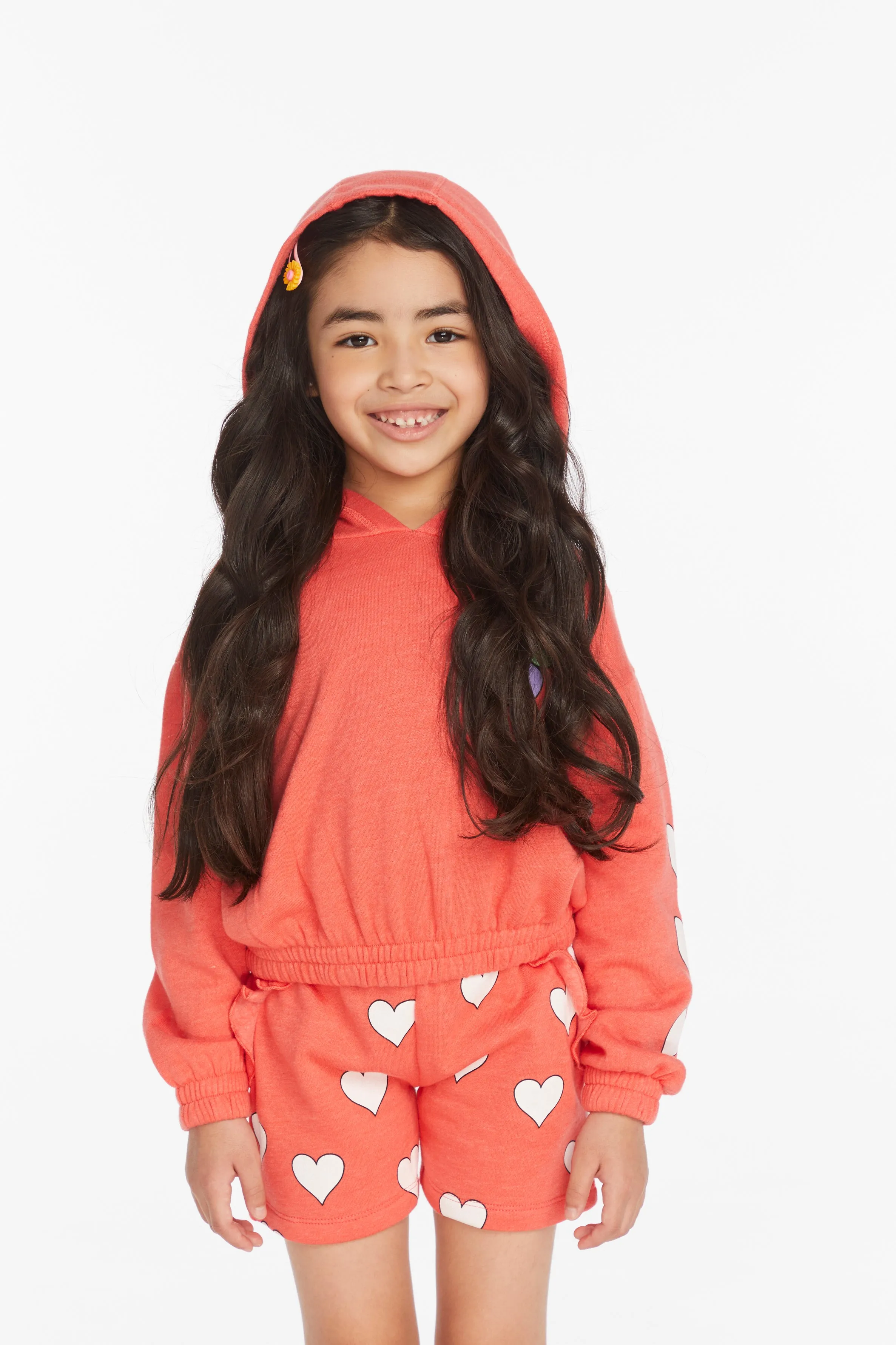 Chaser Smiley Flower & Hearts Girls Pullover Hoodie