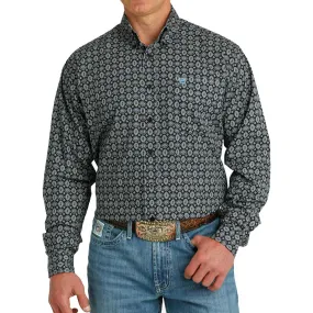 Cinch Men's Geometric Print Button Down Long Sleeve Shirt - Black