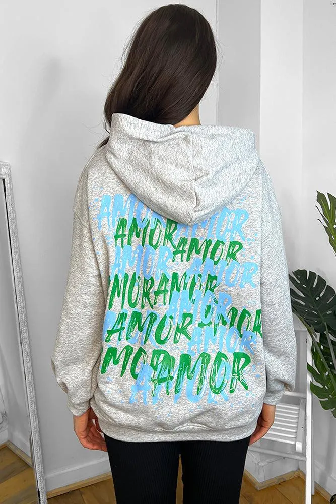 Cotton Blend Slogan Printed Back Hoodie