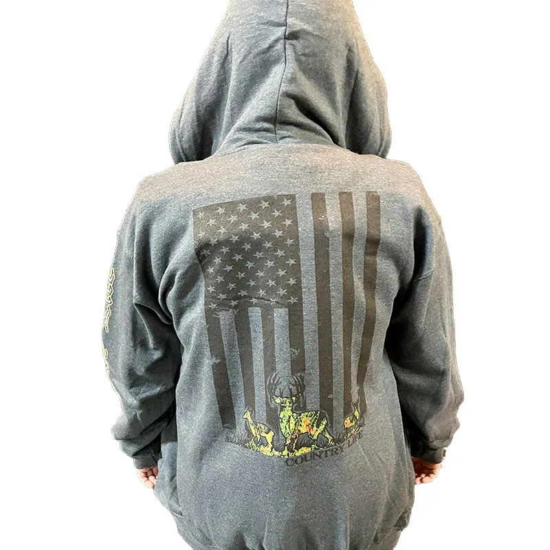 Country Life USA Camo Deer Flag Full Zip Unisex Hoodie T-shirt