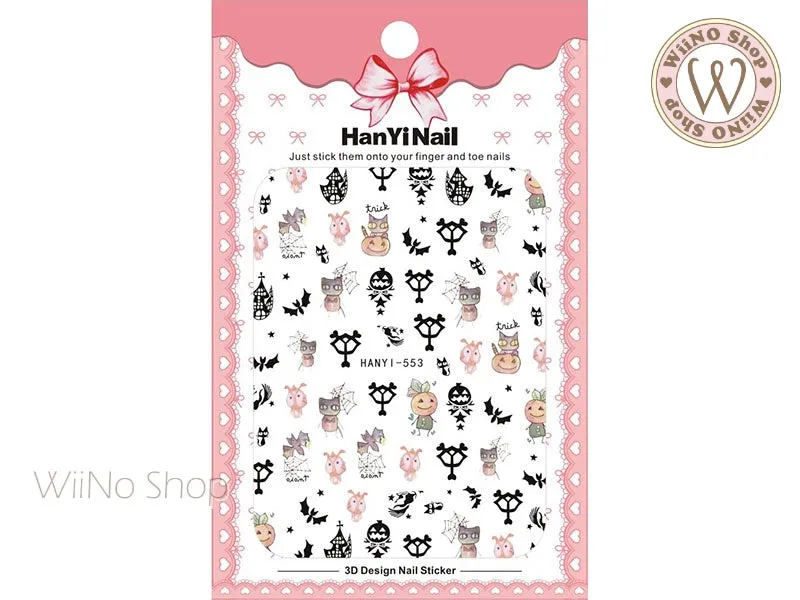 Cute Halloween Watercolor Monsters Adhesive Nail Art Sticker - 1 pc (HY-553)