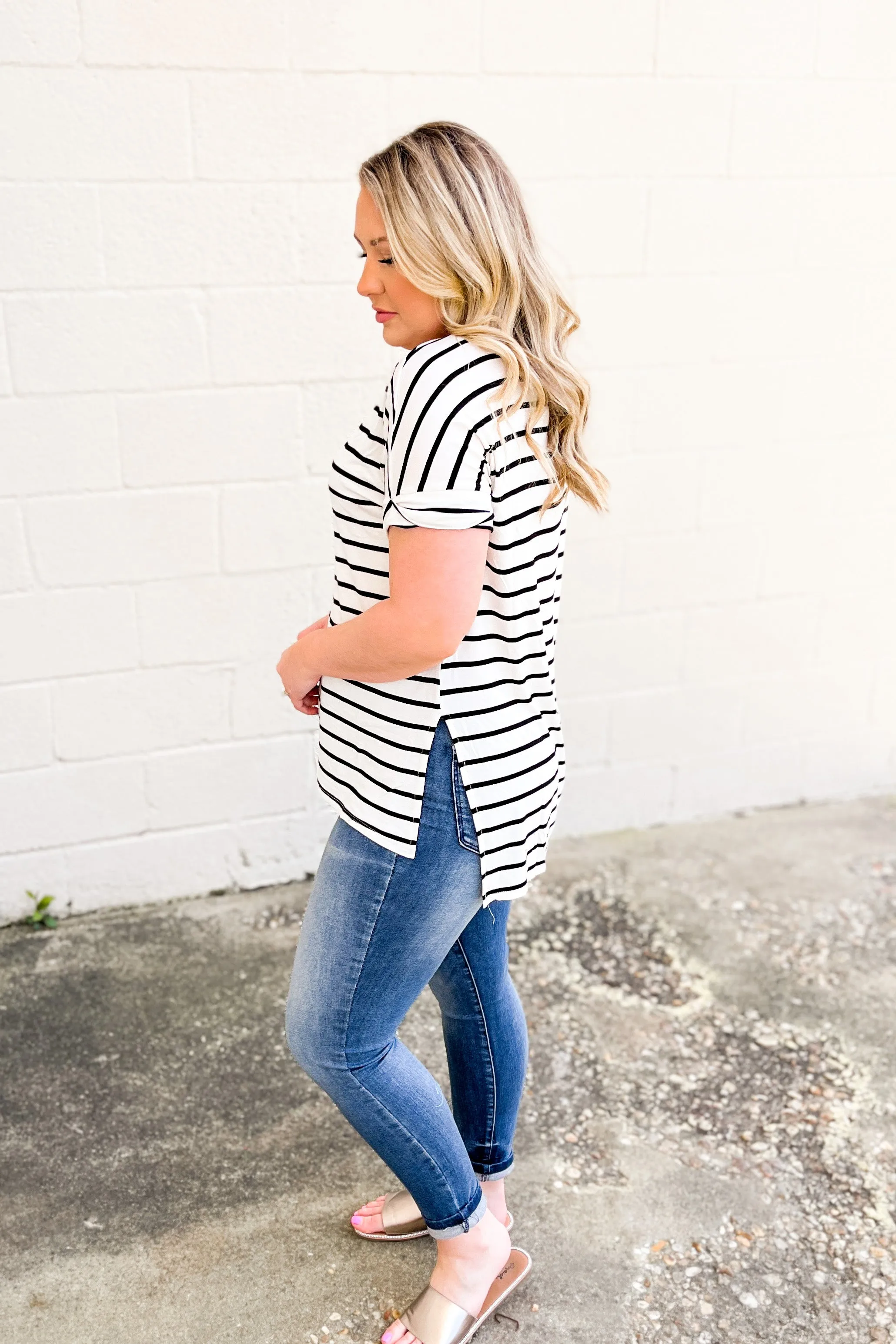 DEAL | Shannon Striped Top, Ivory/Black