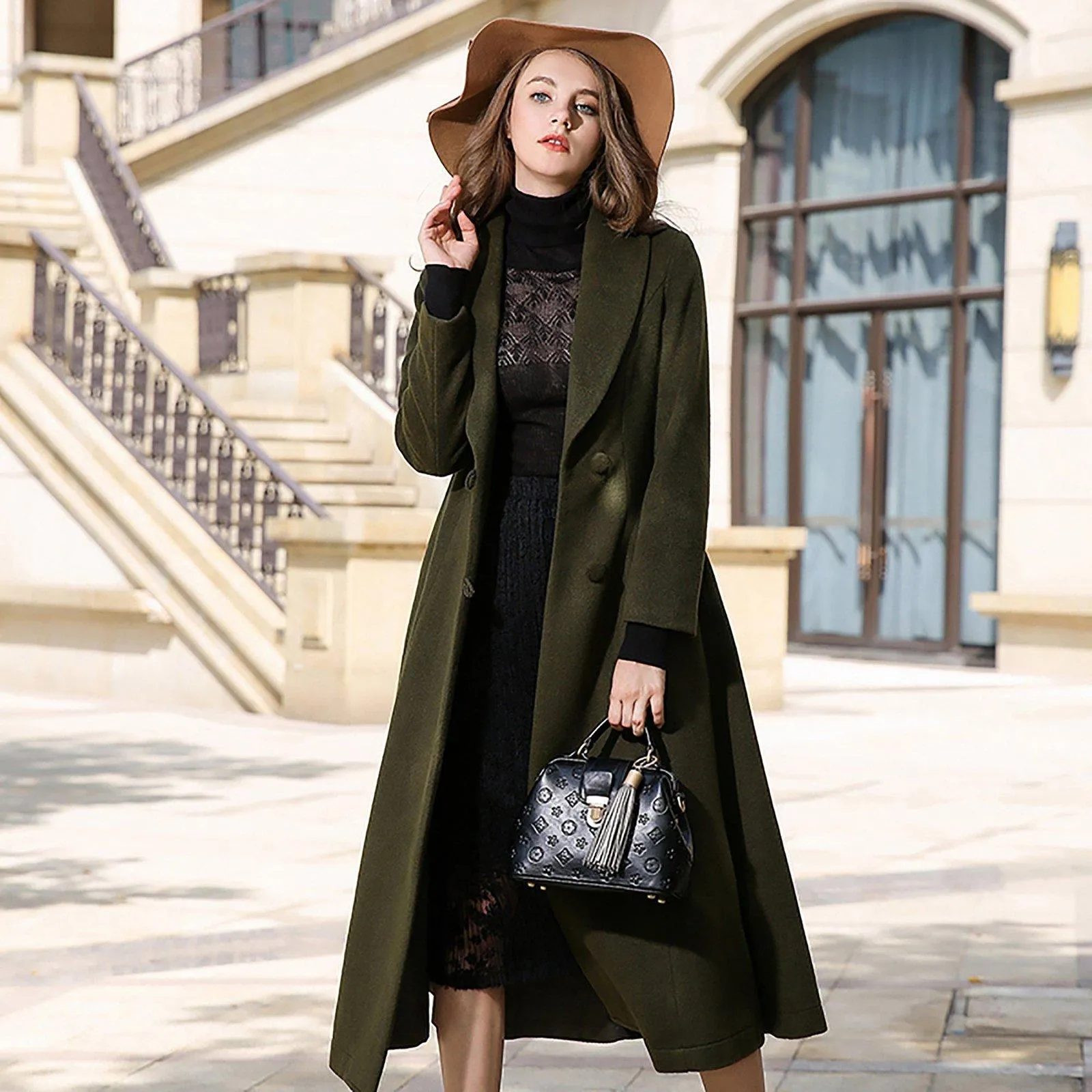 Donna Custom Shawl Collar Fit & Flare Wool Blend Coat