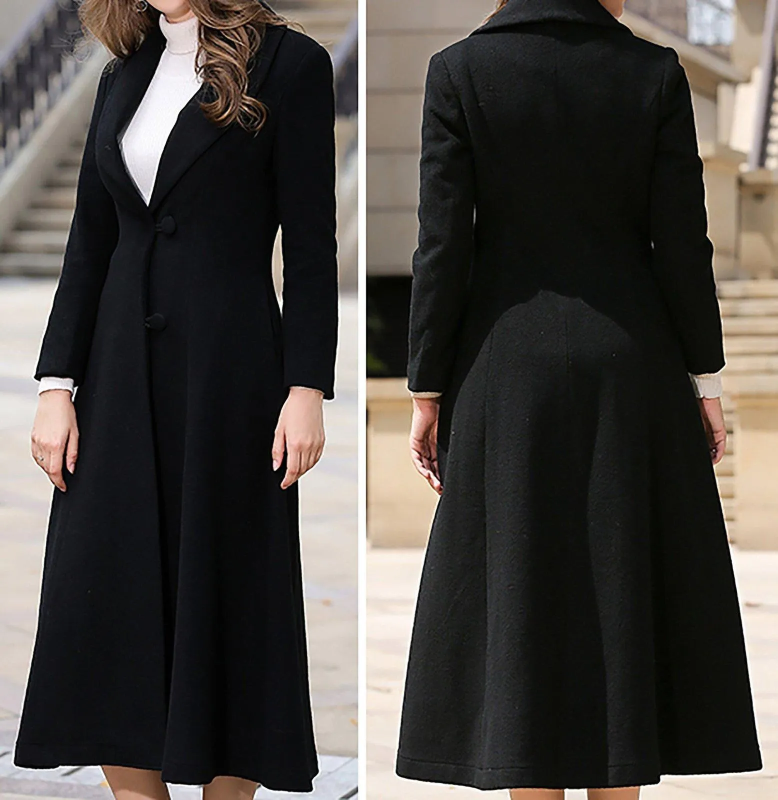 Donna Custom Shawl Collar Fit & Flare Wool Blend Coat