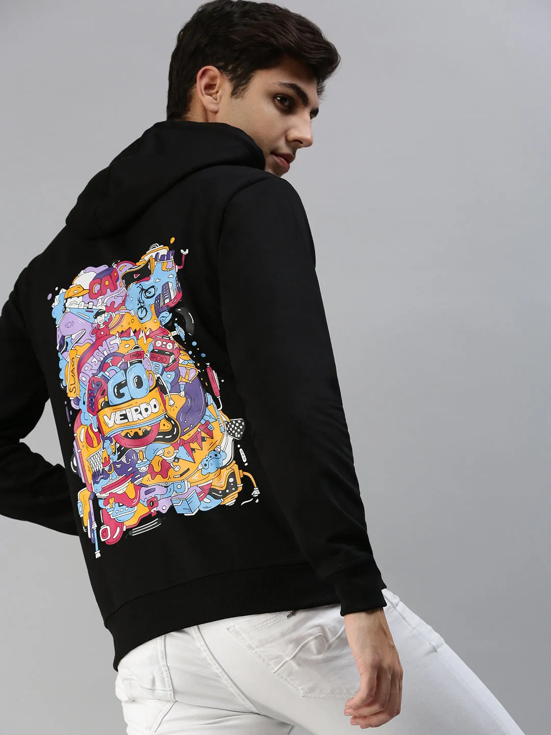 Doodle Black Back Graphic Printed Hoodie