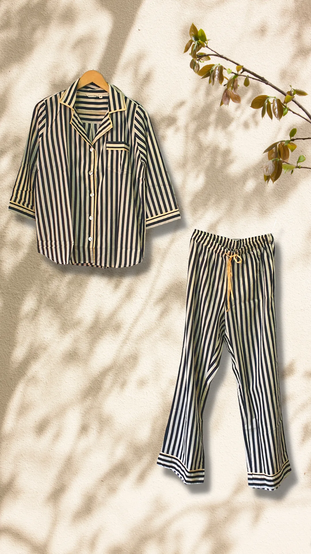 Ela 3/4 Sleeve PJ set - BW Stripes