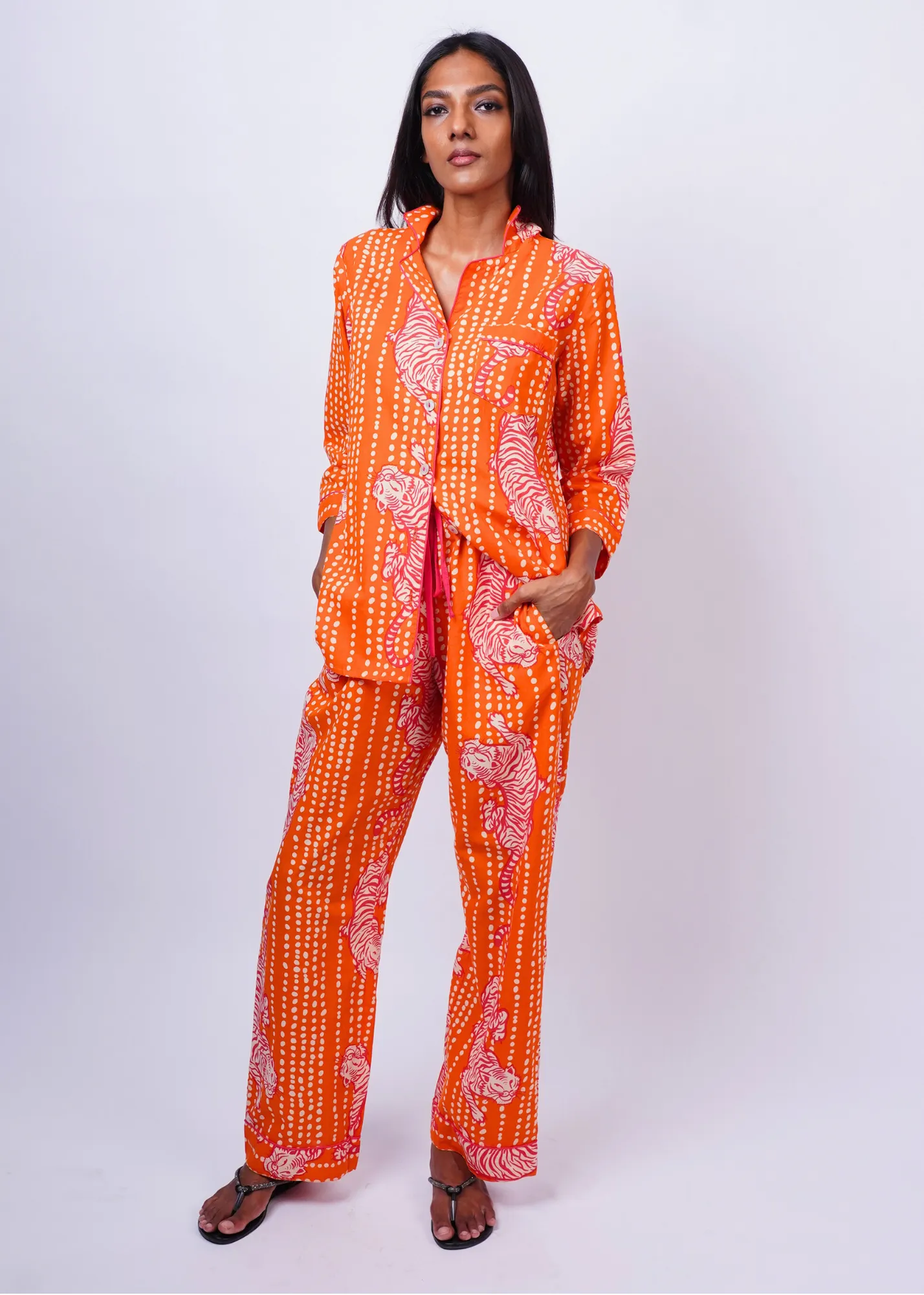 Ela 3/4 Sleeve PJ set - Coral Tiger