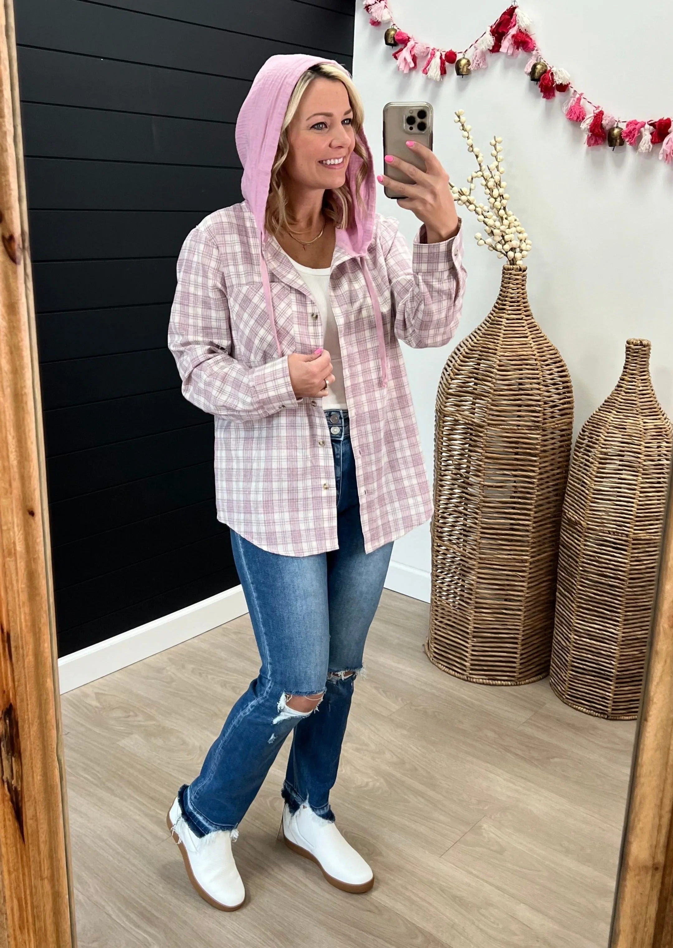 FINAL SALE - Lavender Plaid Hooded Button Down