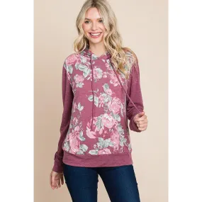 Floral Printed Contrast Hoodie With Relaxed Fit And Cuff Detail