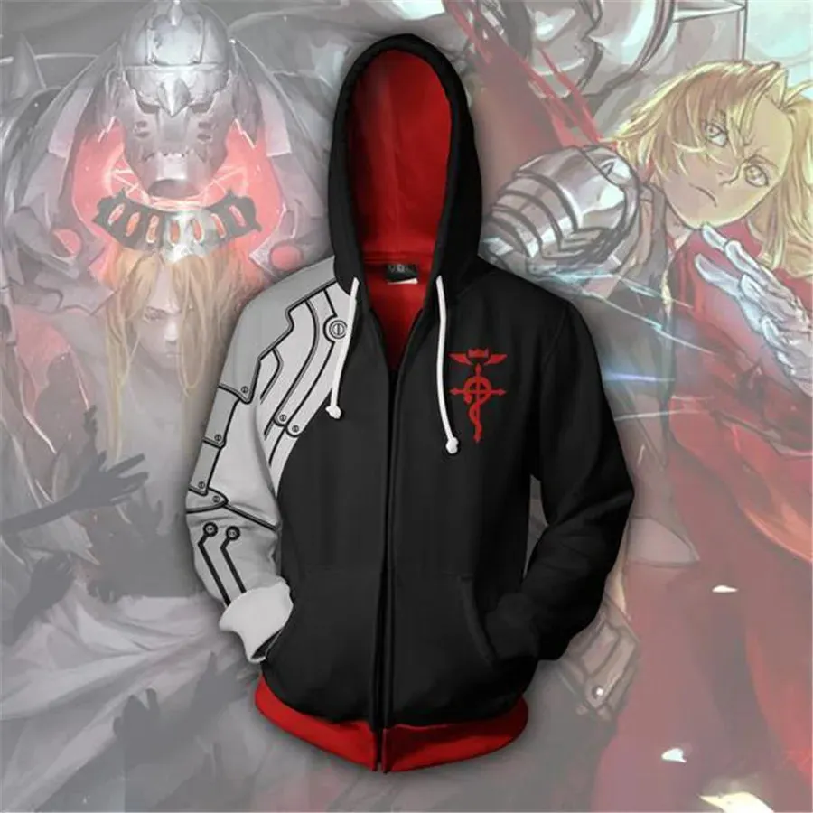 Fullmetal Alchemist Edward Elric Autumn Zipper Jacket Anime Cosplay Hoodie Coat