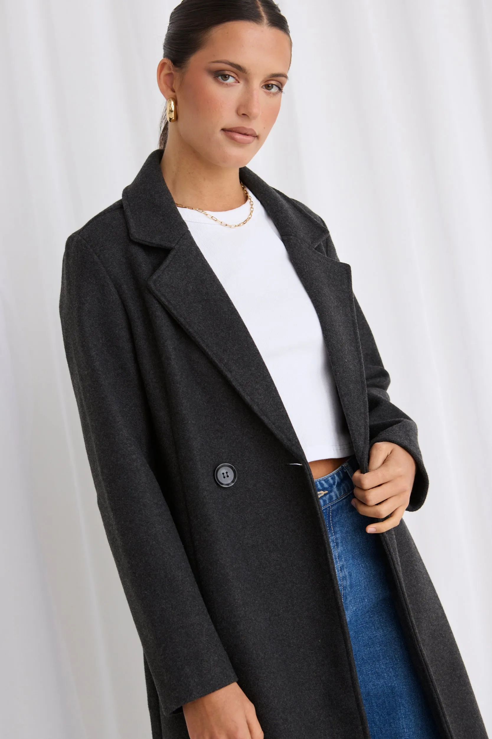 Hideaway Charcoal Fitted Double Breasted Coat