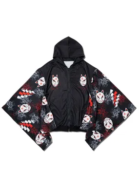 Higabana Kitsune Fox Mask Kimono Zip Up Hoodie