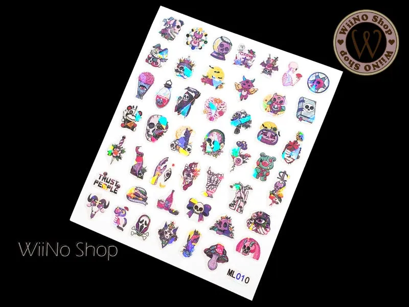 Holographic Skull Demon Adhesive Nail Art Sticker - 1 pc (ML010)