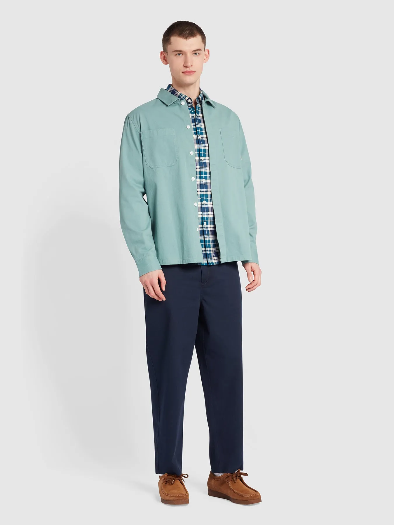 Leon Relaxed Fit Overshirt In Brook Blue