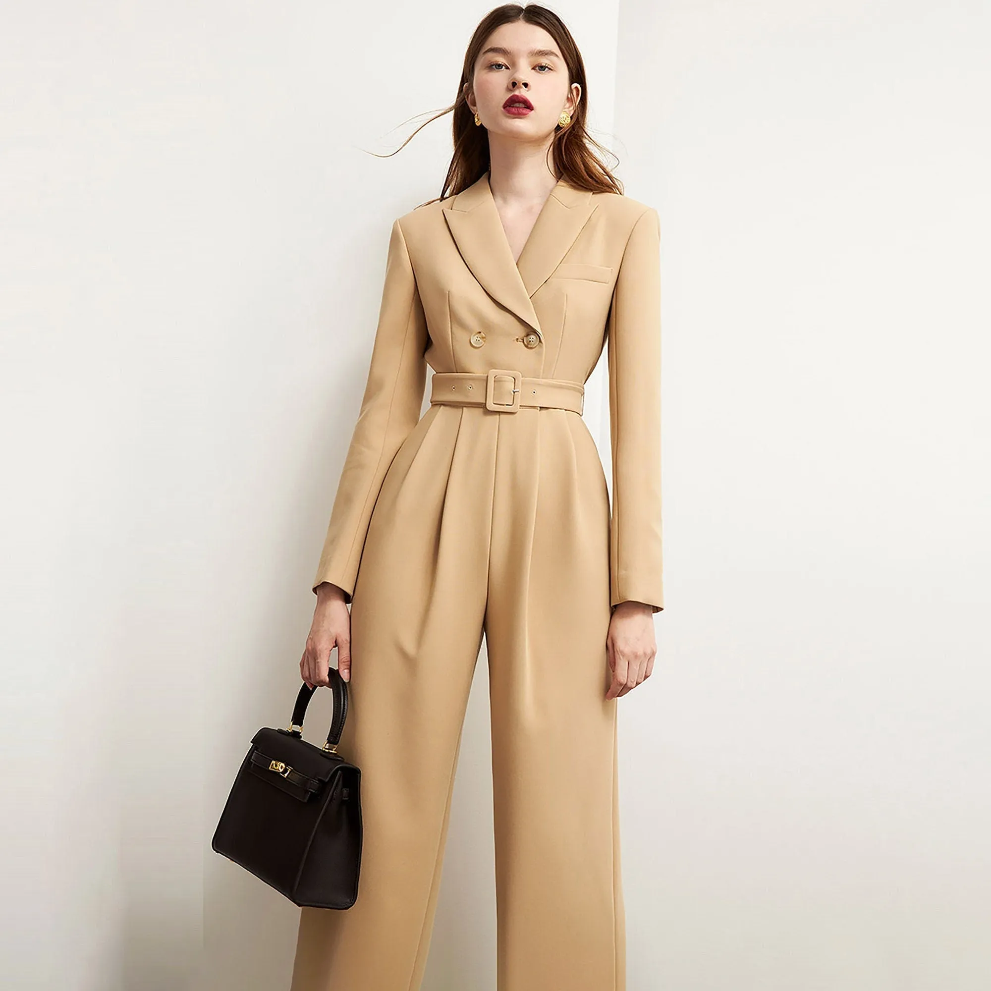 Long Sleeve Double-breasted Wide Leg Jumpsuit