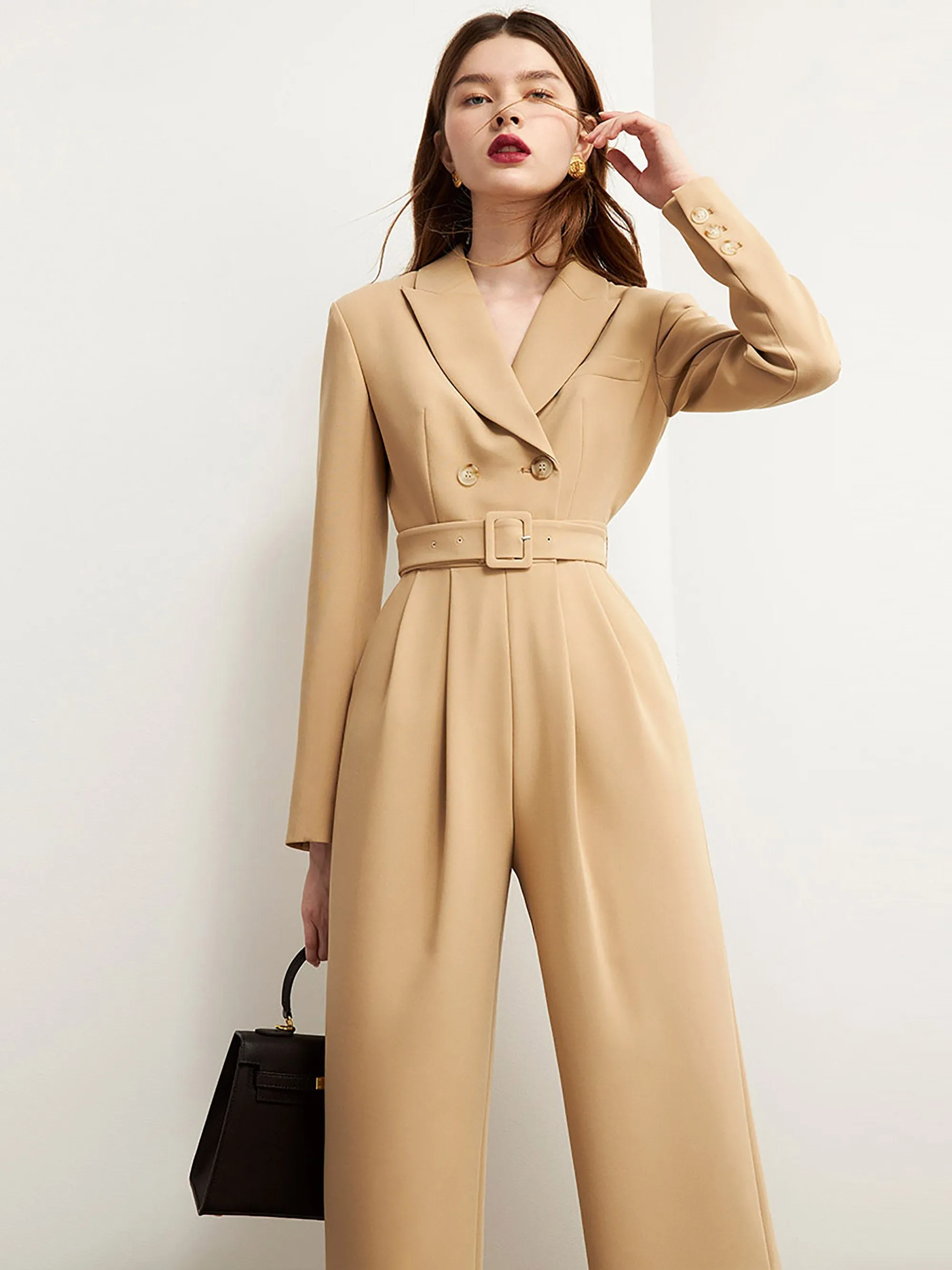 Long Sleeve Double-breasted Wide Leg Jumpsuit