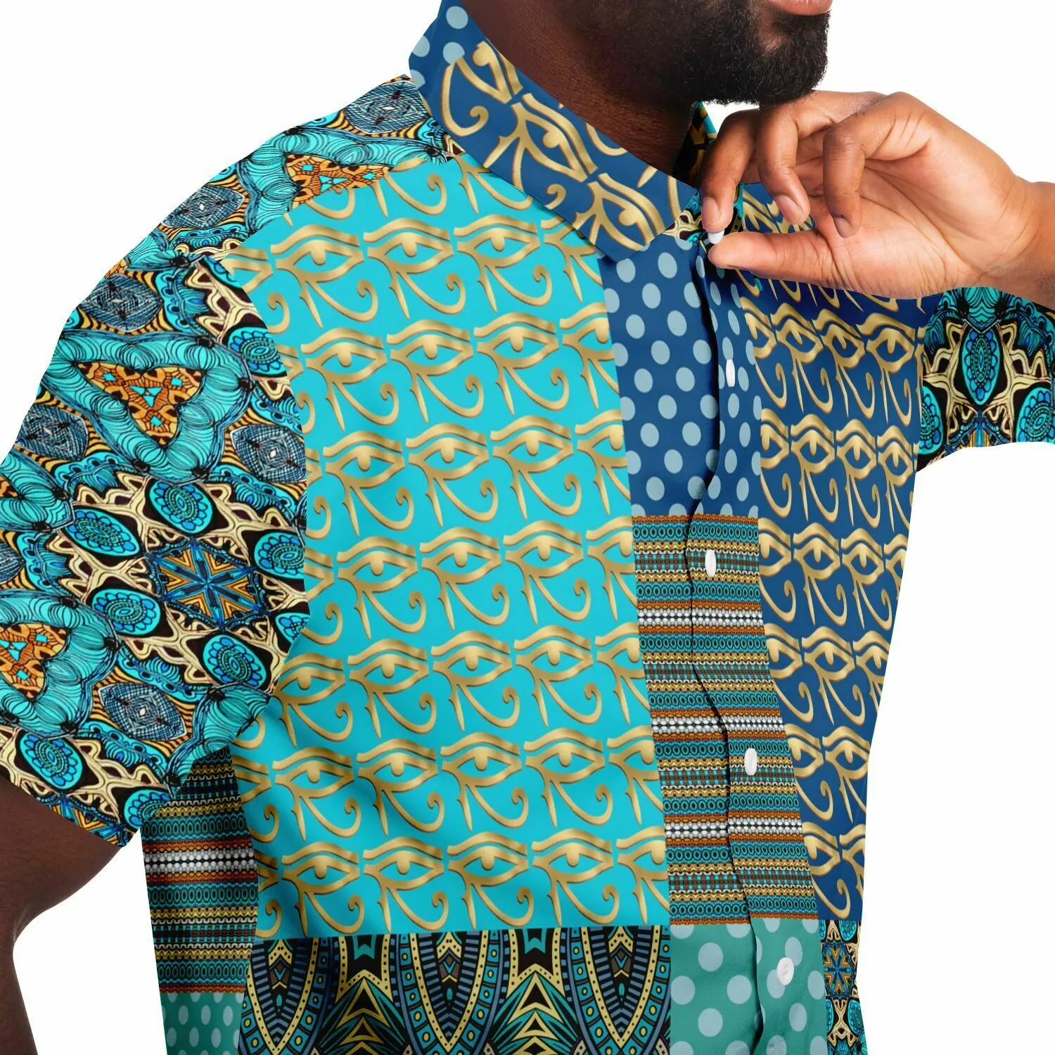 Many Blessings Horus Eye Patchwork Button Down Shirt