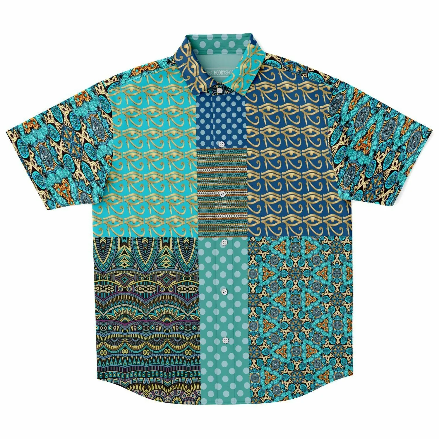 Many Blessings Horus Eye Patchwork Button Down Shirt