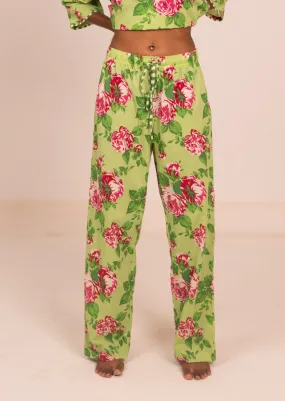 Marina Long Pant - Green Roses