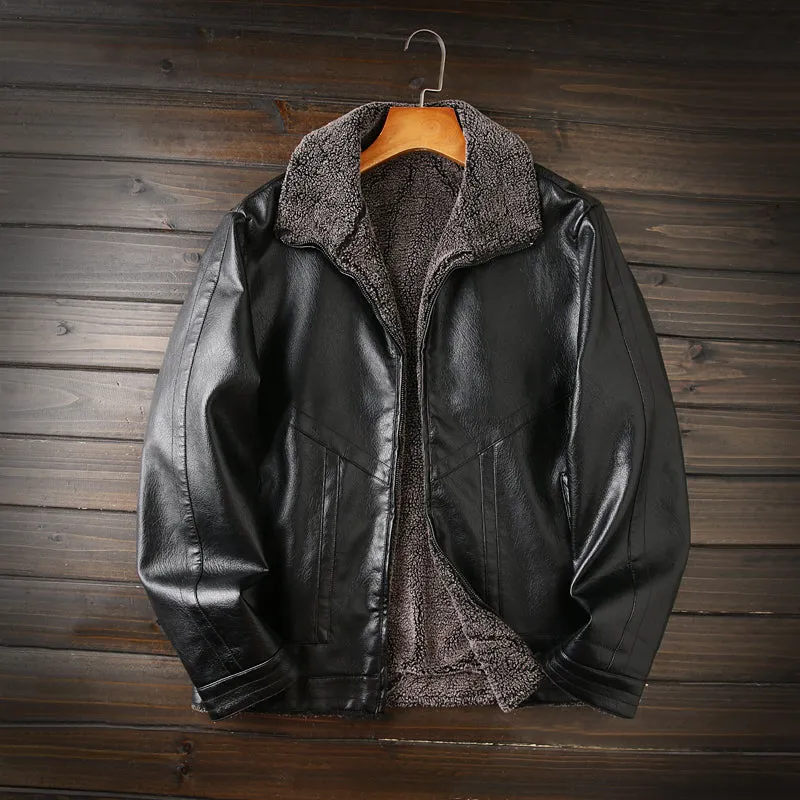 Men's PU Leather Cotton Fill Warm Winter Aviator Jackets