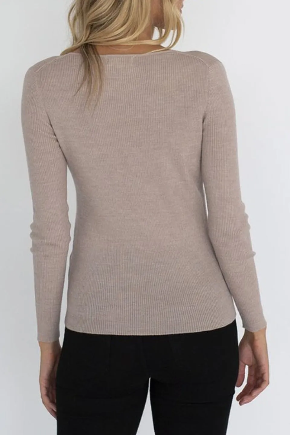 Merino Basic Stone V Neck Rib Knit