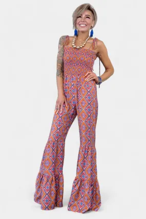 Orange Tribal Flared Jumpsuit