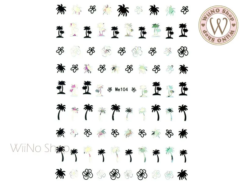 Palm Tree Silver Holographic Adhesive Nail Art Sticker - 1 pc (Me104-BSH)