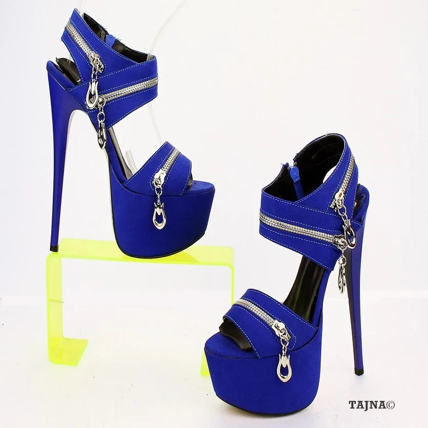 Parlament Blue Zipper Detail Platform Sandals