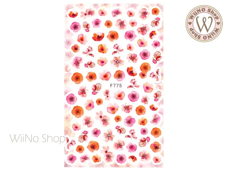 Pink Poppy Flower Adhesive Nail Art Sticker - 1 pc (F775)