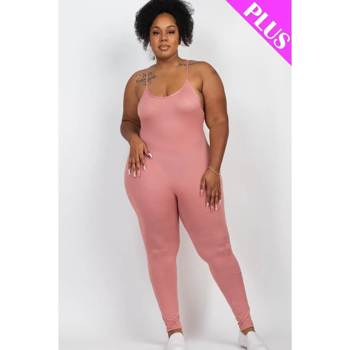 Plus Size Solid Bodycon Cami Jumpsuit