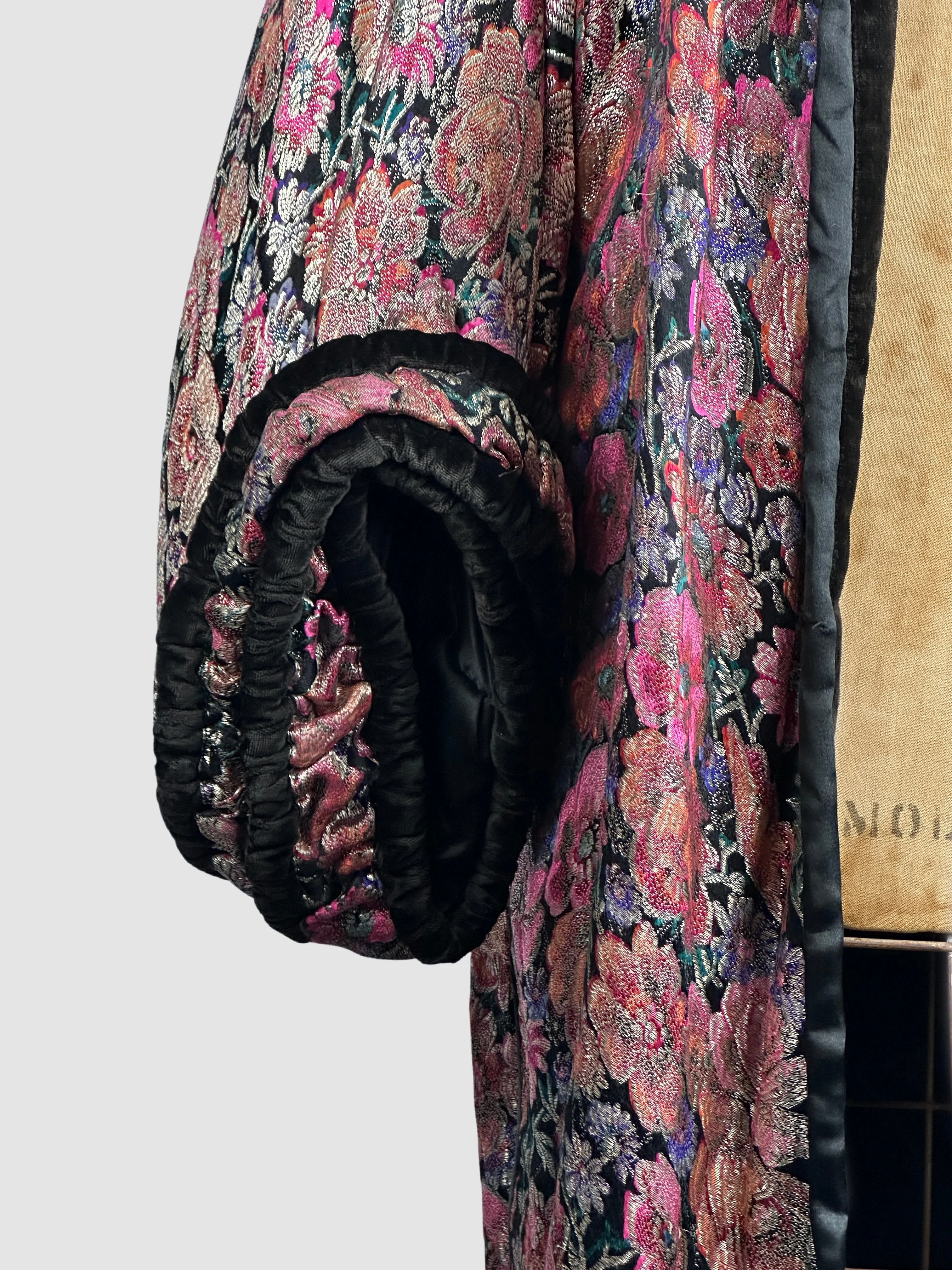 POPPY LOVE 1920s Cocoon Opera Coat With Brocade Poppy Weave  Medium