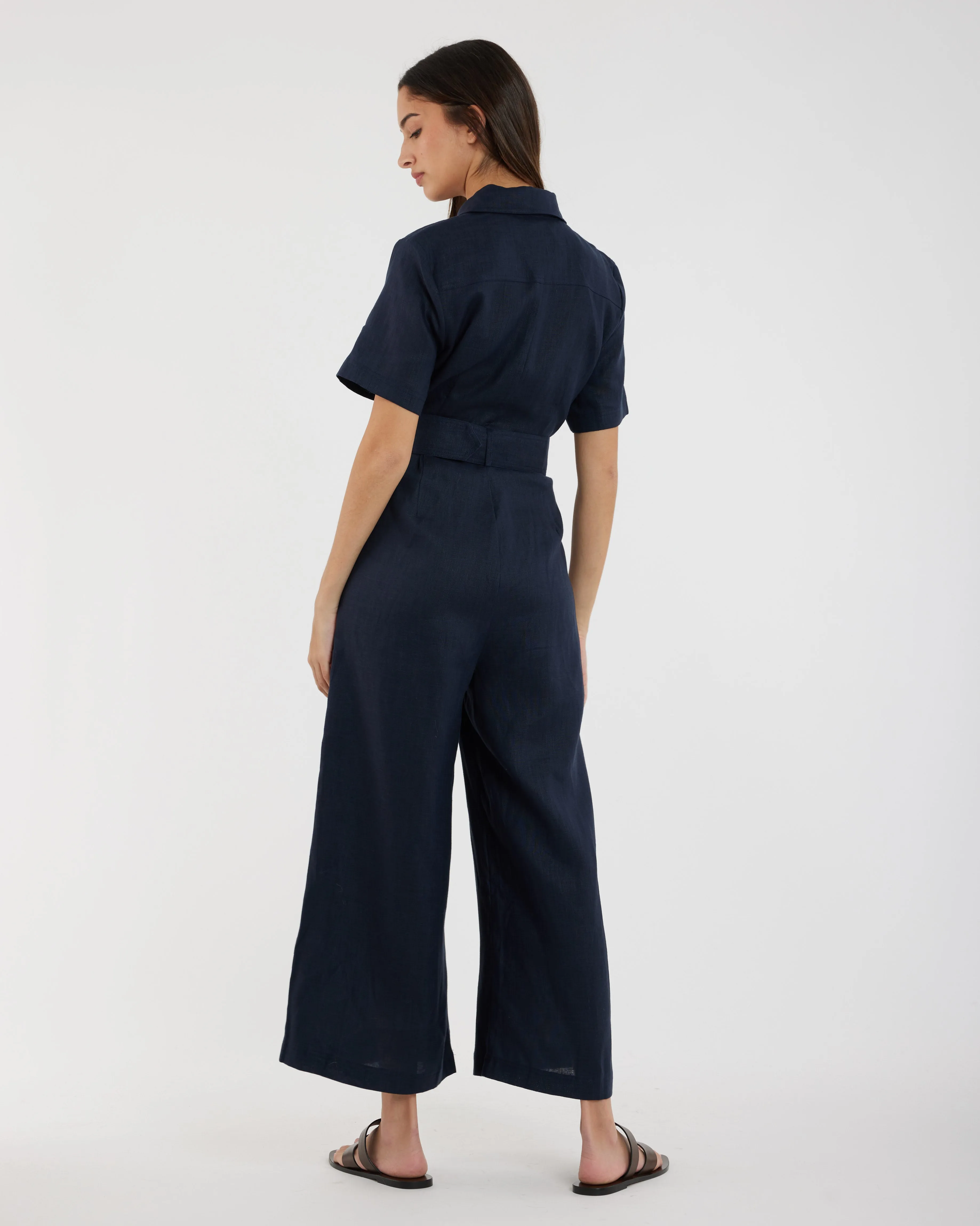 Portsea Linen Jumpsuit - Navy