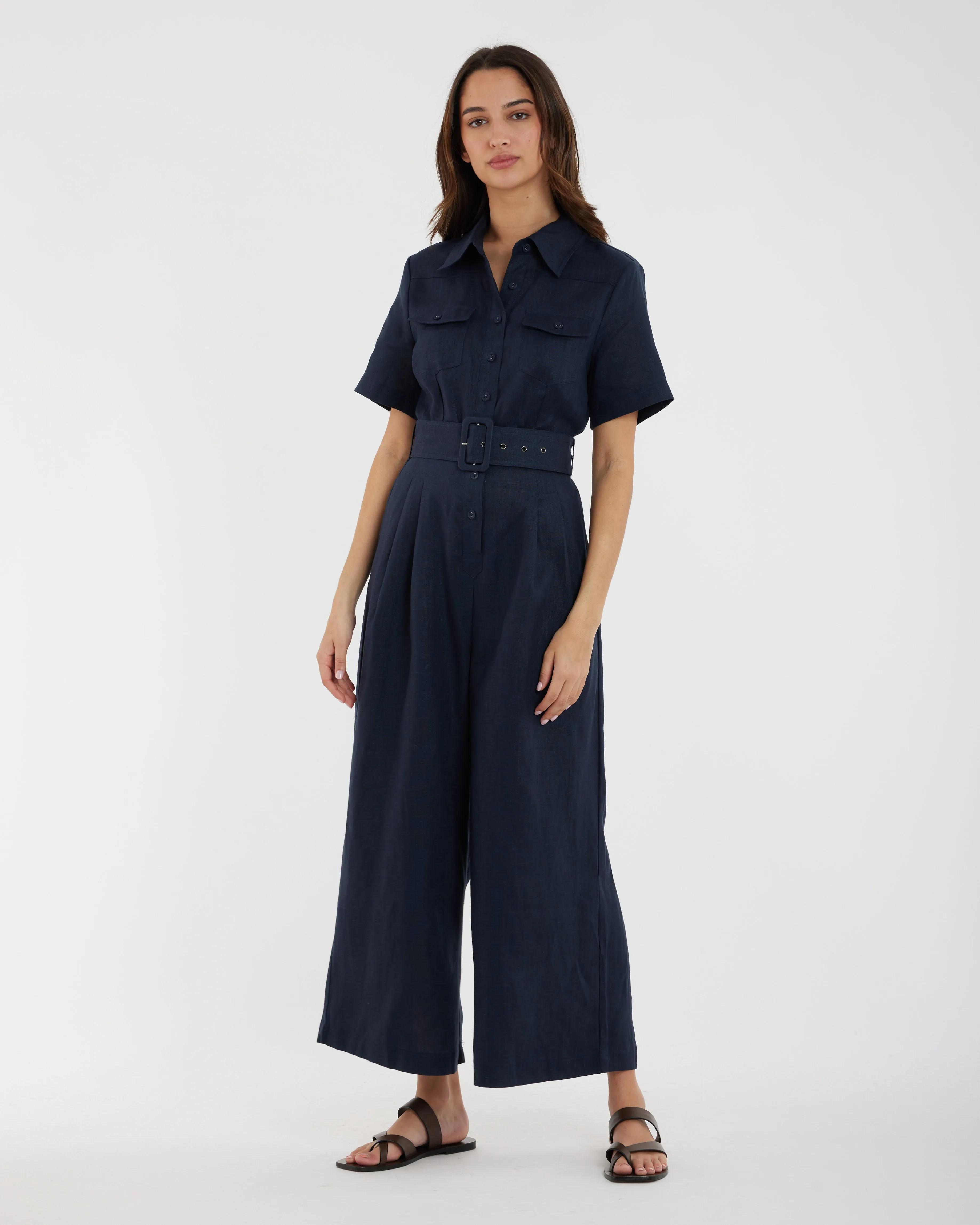 Portsea Linen Jumpsuit - Navy