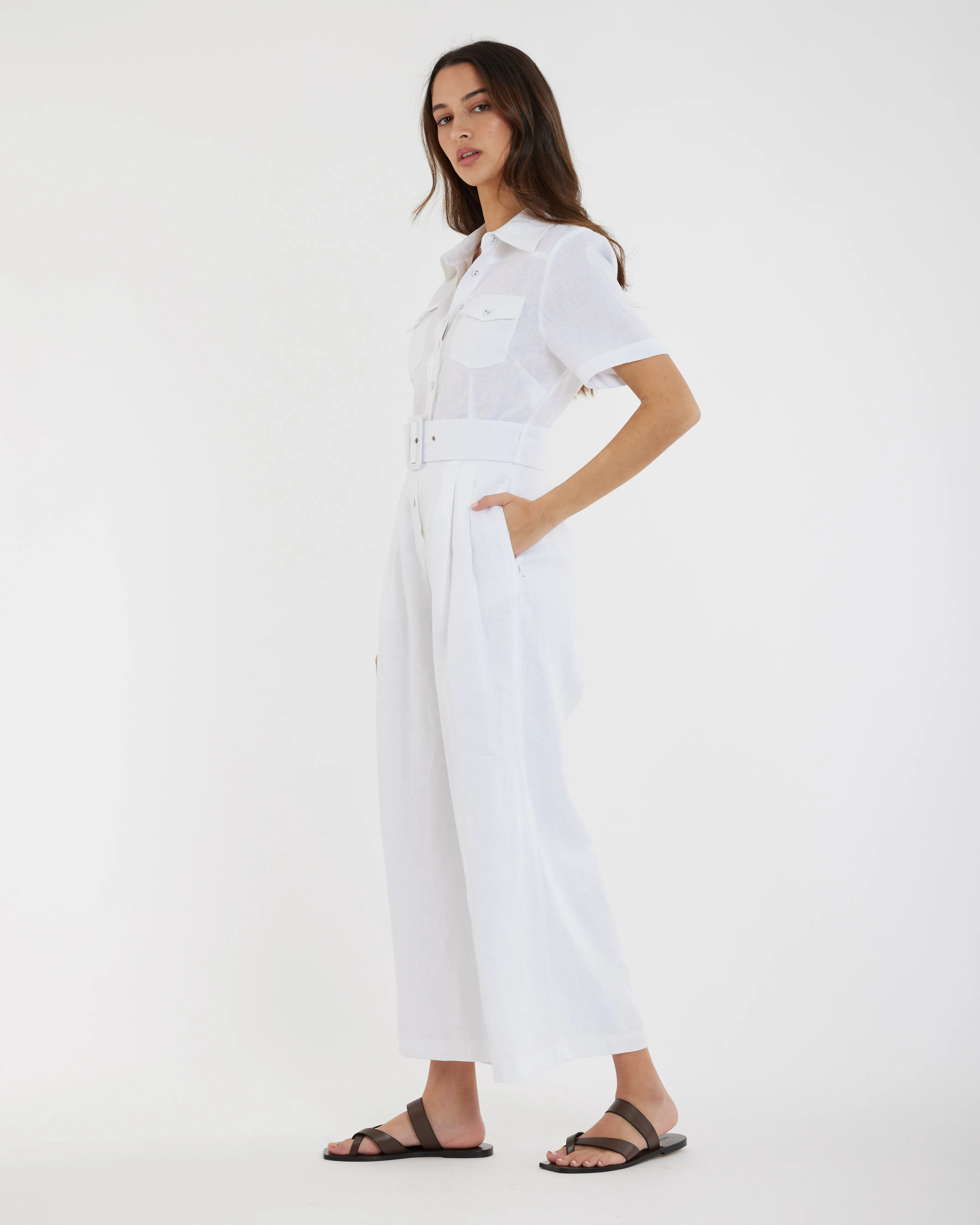 Portsea Linen Jumpsuit - White